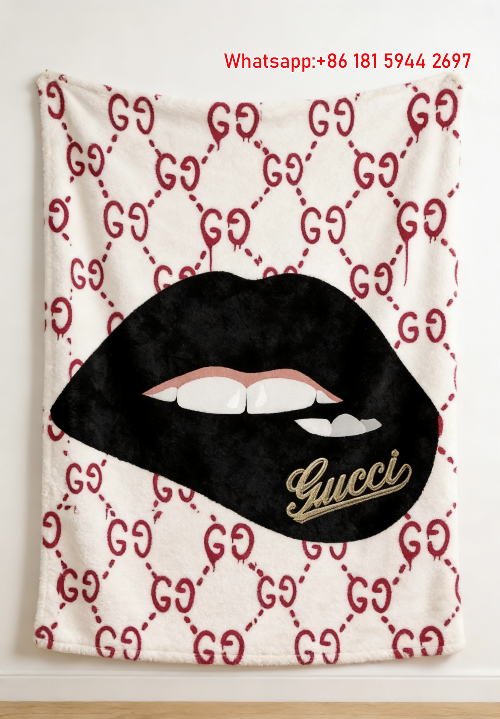 Gucci Black Lips Monogram Throw Blankets Gucci Script Lips Wall Tapestry IMG_2869